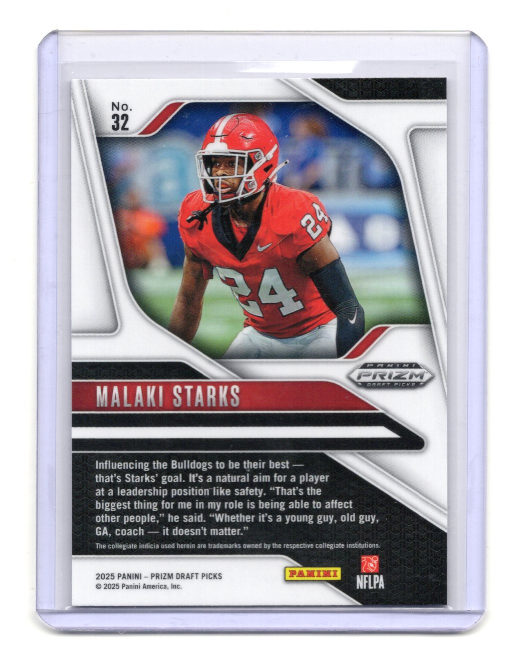 2025 Panini Prizm Draft Picks Malaki Starks Card Georgia Bulldogs #32