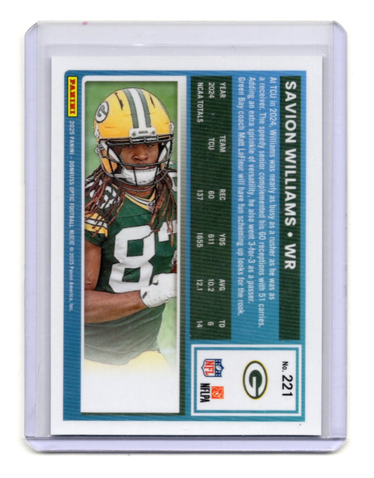 2025 Donruss Optic Savion Williams Card RC Green Bay Packers #221
