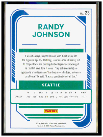 2026 Donruss Randy Johnson Liberty Foil #23 Seattle Mariners HOF