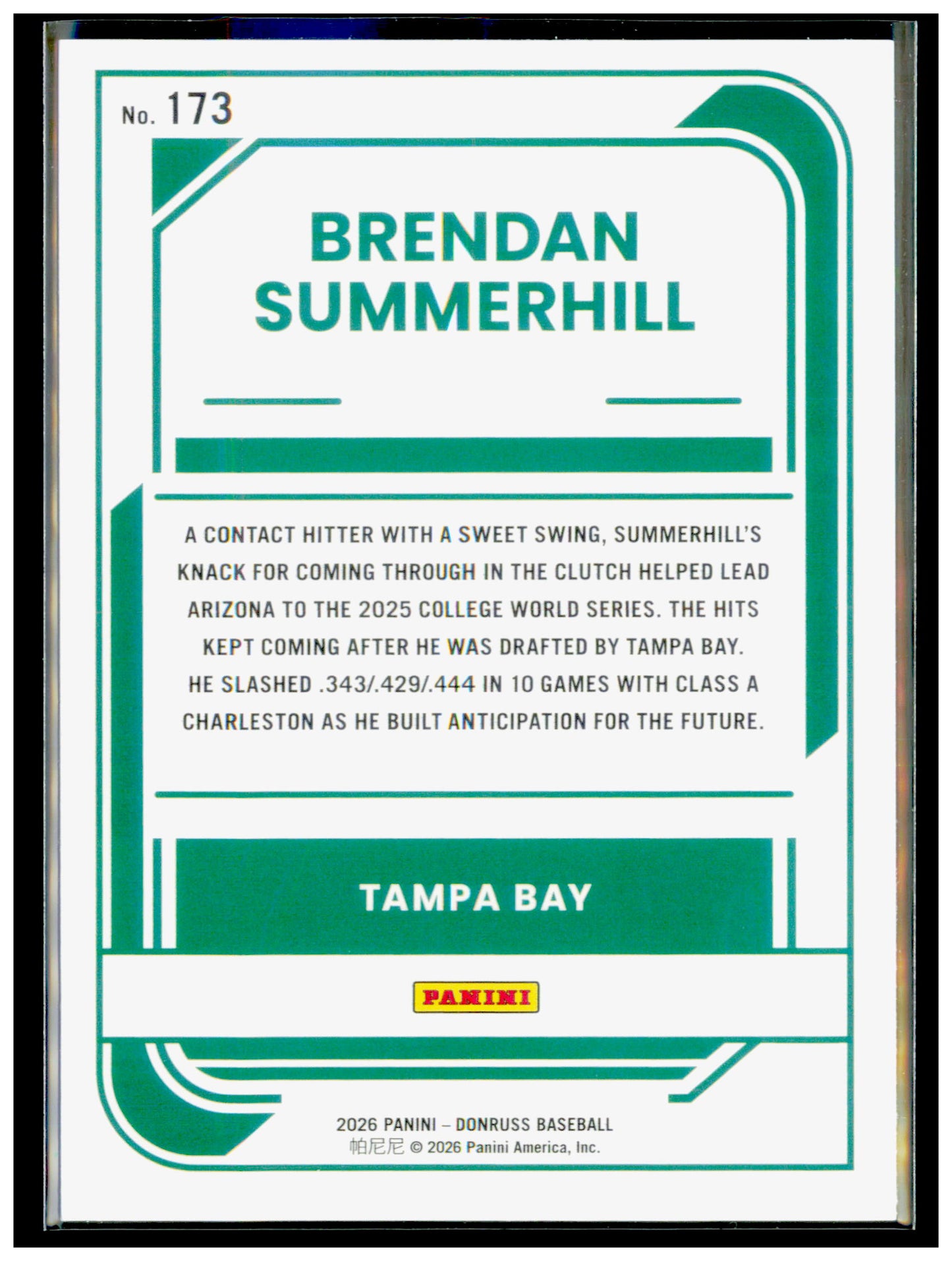2026 Donruss Brendan Summerhill Rated Prospect Rocket Emoji #173 Rays