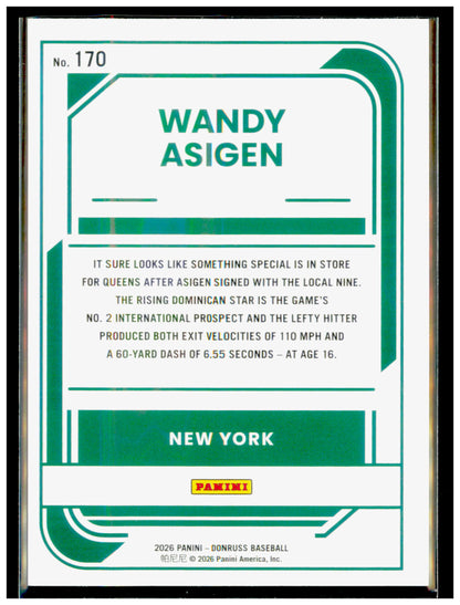 2026 Donruss Wandy Asigen Card New York Mets #170