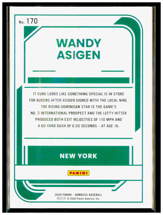 2026 Donruss Wandy Asigen Card New York Mets #170