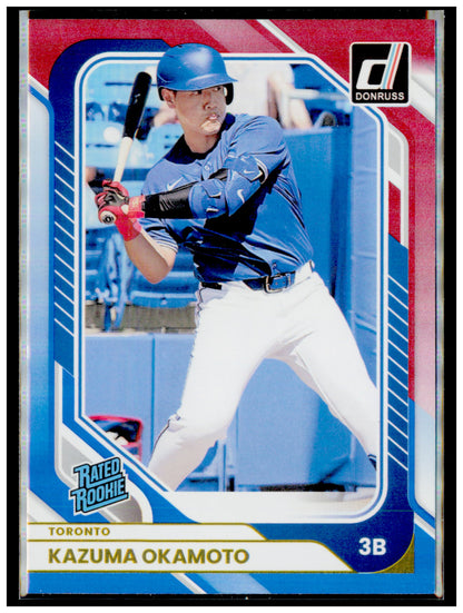 2026 Donruss Kazuma Okamoto Card Red and Blue RC Toronto Blue Jays #18