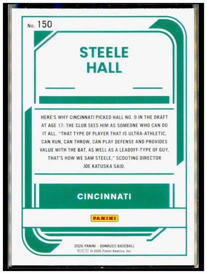 2026 Donruss Steele Hall Card Rockets Cincinnati Reds Liberty Logo Card