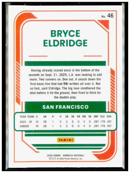 2026 Donruss Bryce Eldridge Card Optic RC San Francisco Giants #46