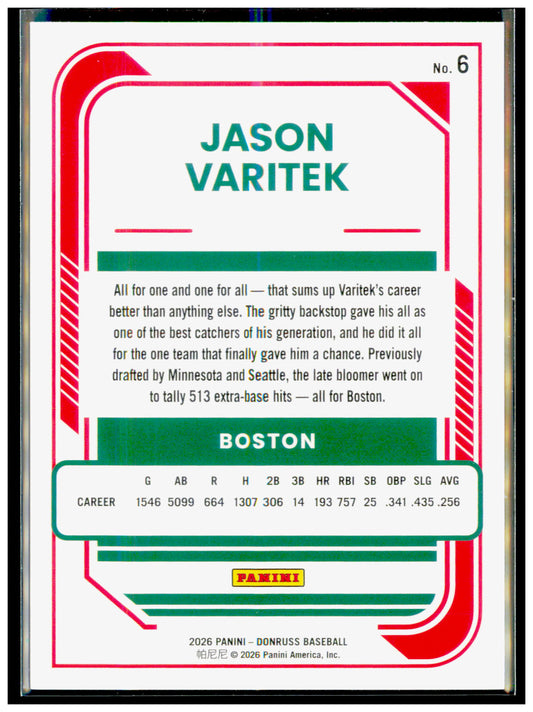 2026 Donruss Jason Varitek Card Liberty Boston Red Sox #6