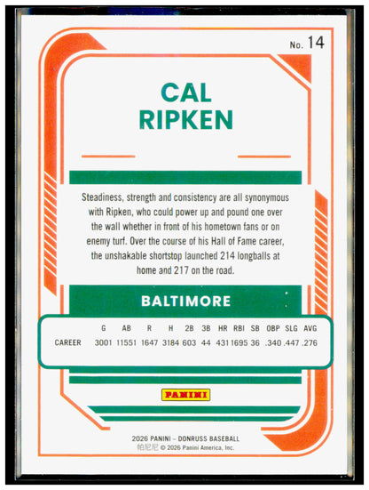2026 Donruss Cal Ripken Card Liberty Baltimore Orioles #14