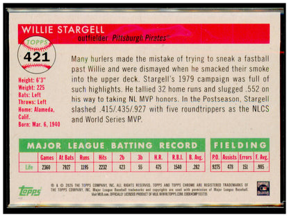 2025 Topps Chrome Platinum Willie Stargell Card Pittsburgh Pirates #421