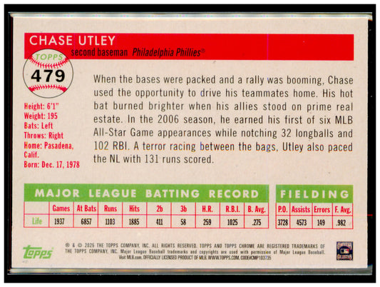 2025 Topps Chrome Platinum Chase Utley Card Philadelphia Phillies #479