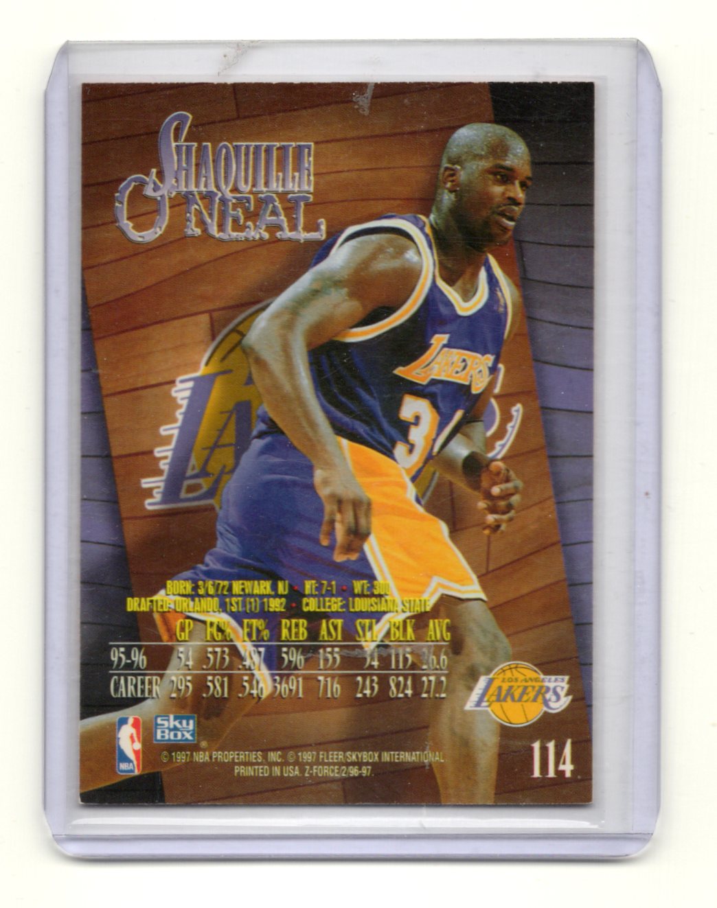 1996-97 SkyBox Z-Force Shaquille O'Neal Card Los Angeles Lakers #114