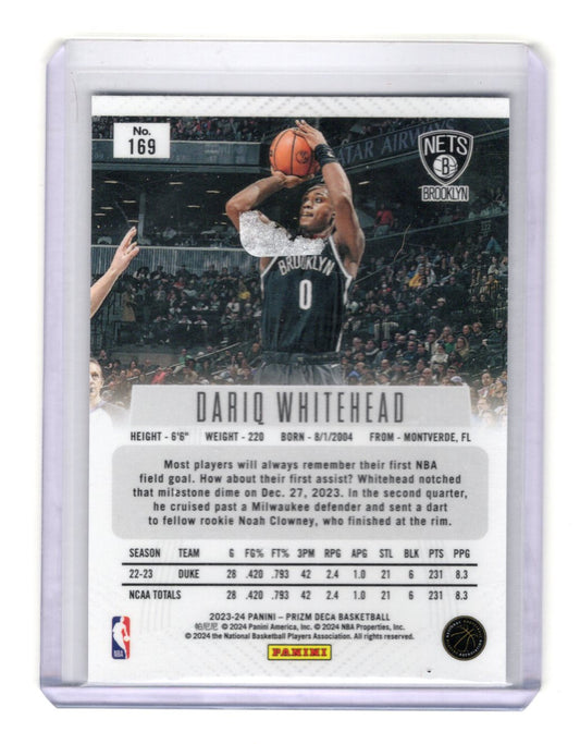 2023-24 Panini Prizm Deca Dariq Whitehead Rookie Card RC #169 Nets