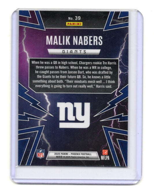 2025 Panini Phoenix Malik Nabers Card Thunderbirds New York Giants #39