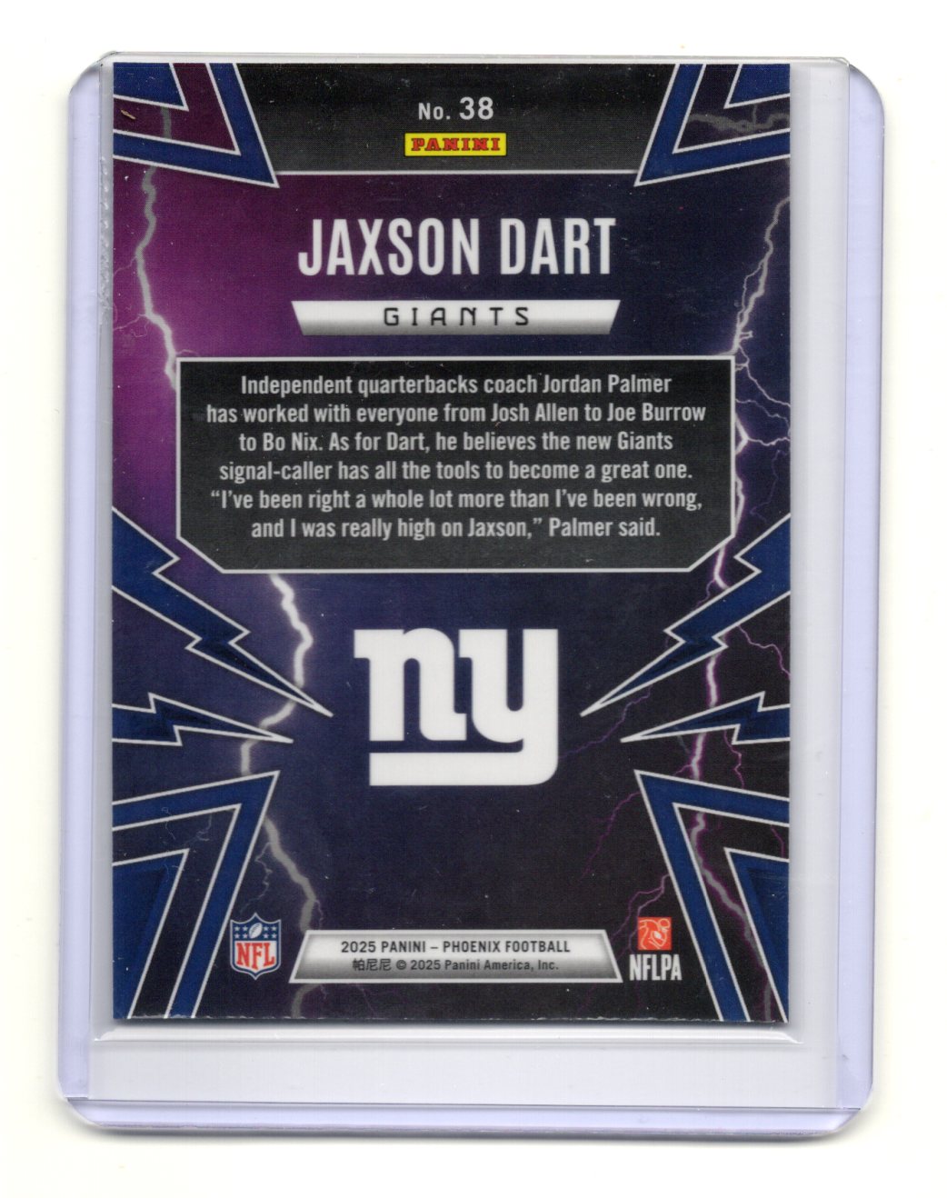 2025 Panini Phoenix Jaxson Dart Card Thunderbirds New York Giants #38