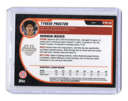 2023-24 Bowman University Chrome Tyrese Proctor Card 2007-08 Bowman Duke