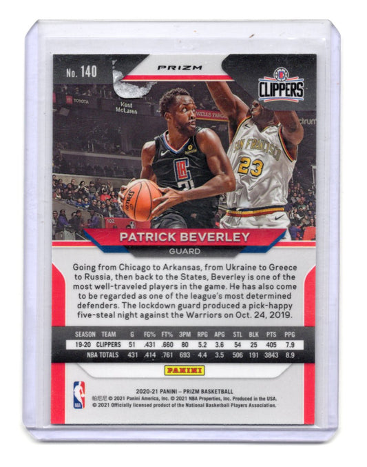 2020-21 Panini Prizm Patrick Beverley Card Silver Prizms Clippers #140