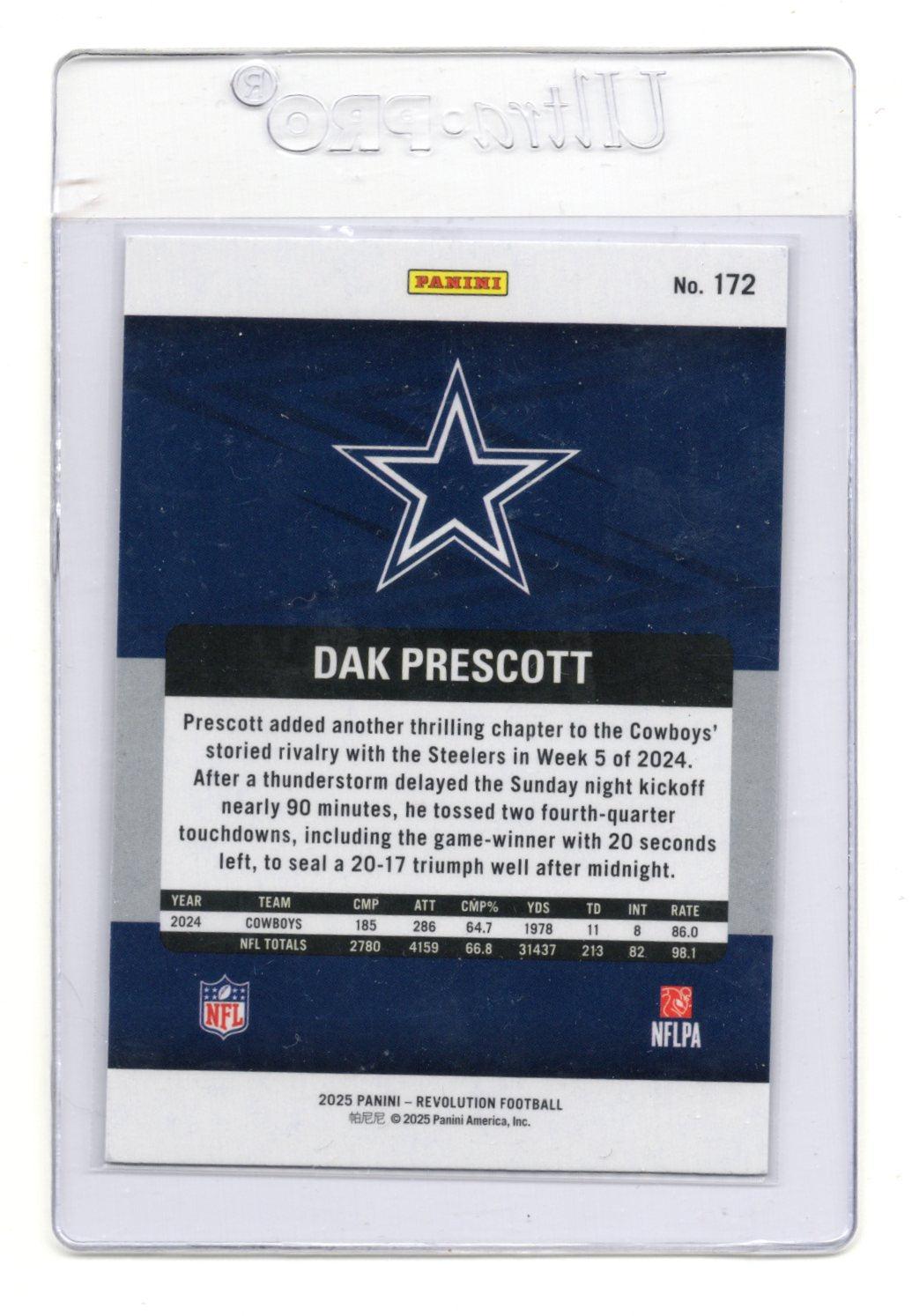 2025 Panini Revolution Dak Prescott Card Dallas Cowboys #172