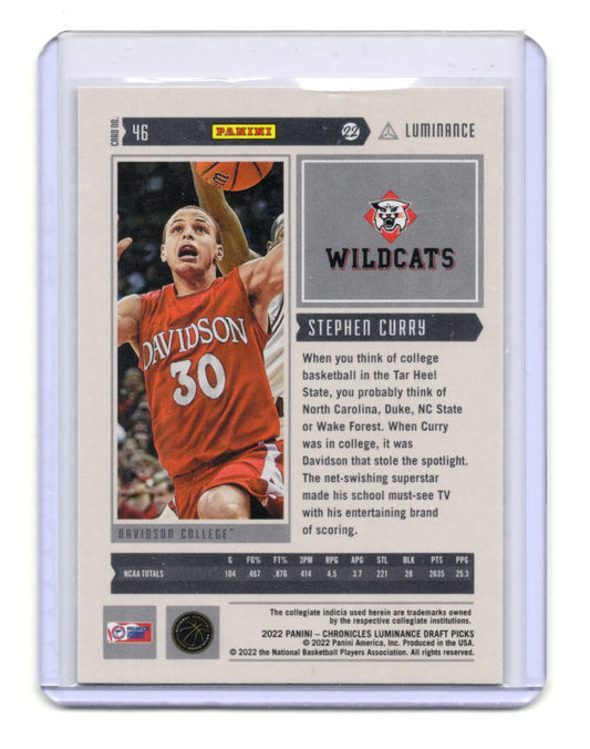 2022 Panini Chronicles Draft Picks Stephen Curry Card Luminance Davidson