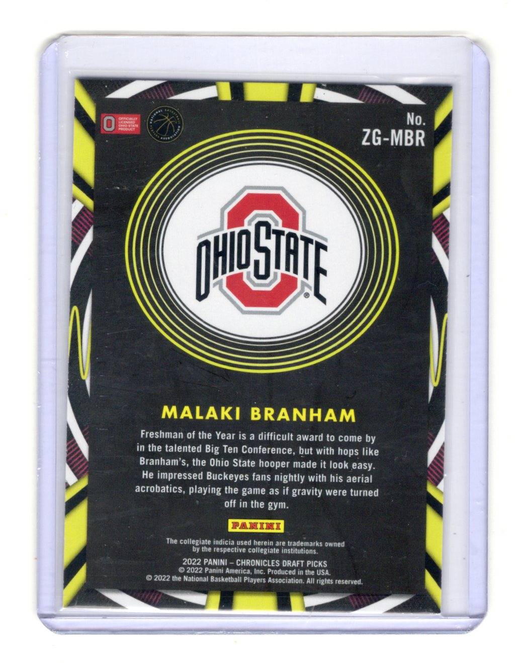 2022 Panini Chronicles Draft Picks Malaki Branham Card Gamma Rays Pink  Buckeyes