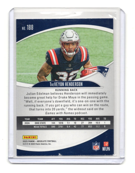 2025 Panini Absolute TreVeyon Henderson Card  RC New England Patriots #188