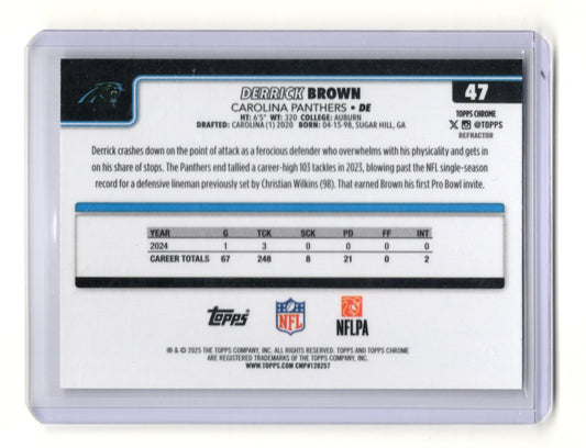 2025 Topps Chrome Derrick Brown Card Refractor Carolina Panthers #47
