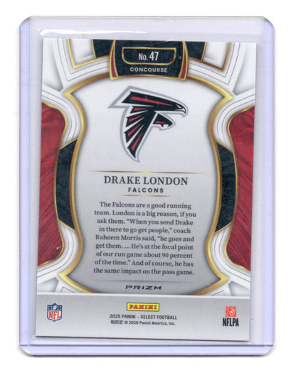 2025 Panini Select Drake London Card Red and Blue Prizm Shock Falcons