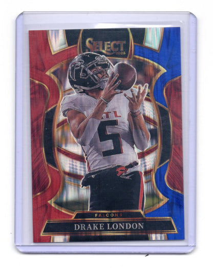 2025 Panini Select Drake London Card Red and Blue Prizm Shock Falcons