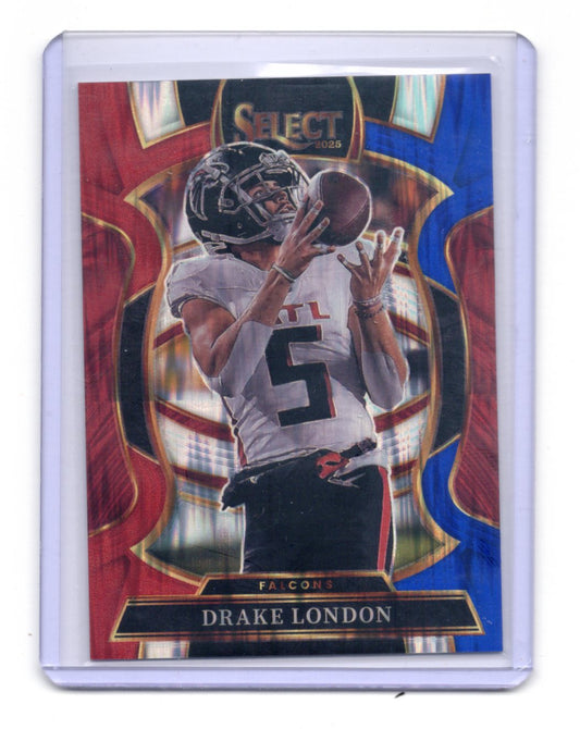 2025 Panini Select Drake London Card Red and Blue Prizm Shock Falcons