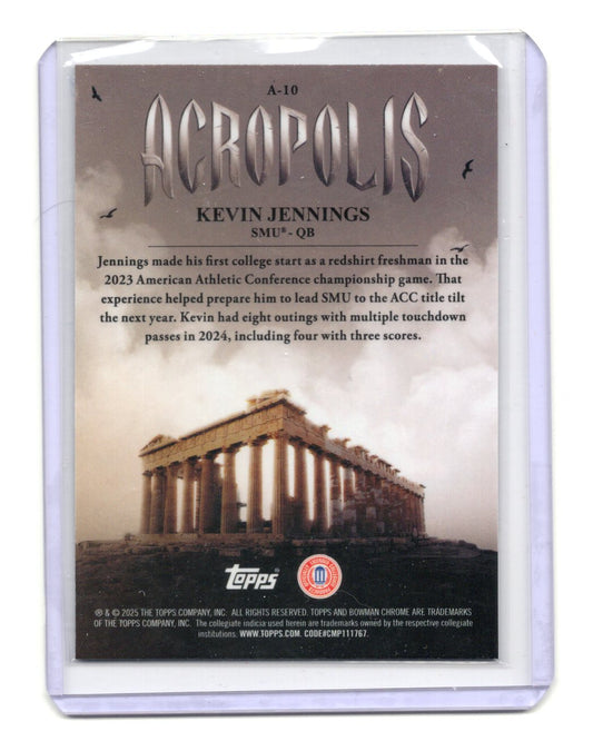 2025 Bowman University Chrome Kevin Jennings Card Acropolis SMU Mustangs #A-10