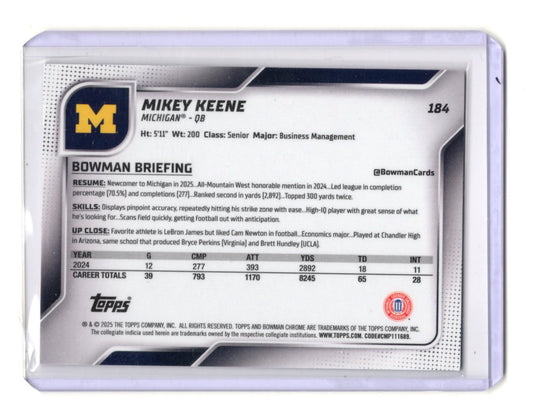 2025 Bowman University Chrome Mikey Keene Card Pink Lava Refractor Michigan