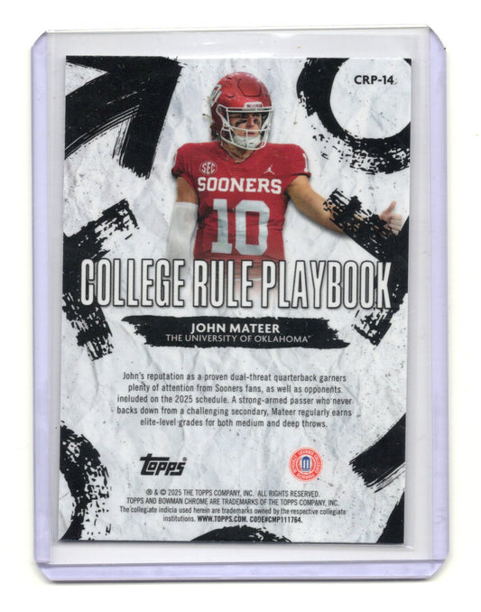 2025 Bowman Chrome University John Mateer College Rule Playbook Insert #CRP-14