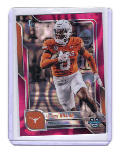 2025 Bowman University Chrome Anthony Hill Jr. Card Pink Lava Refractor Texas