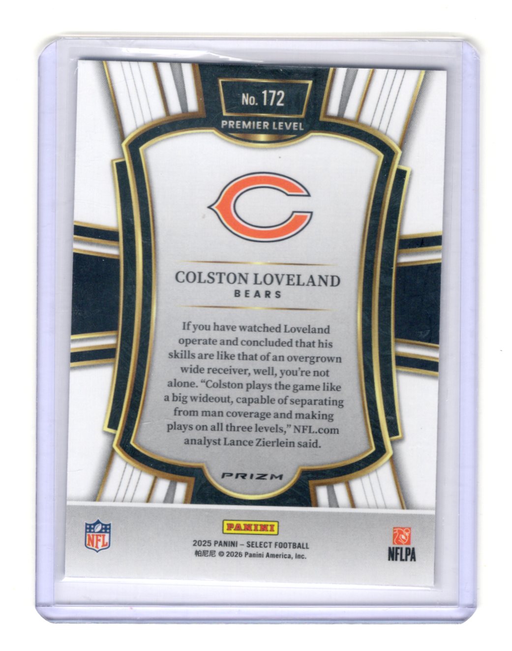 2025 Panini Select Colston Loveland Card Red and Blue Prizm Shock RC Chicago