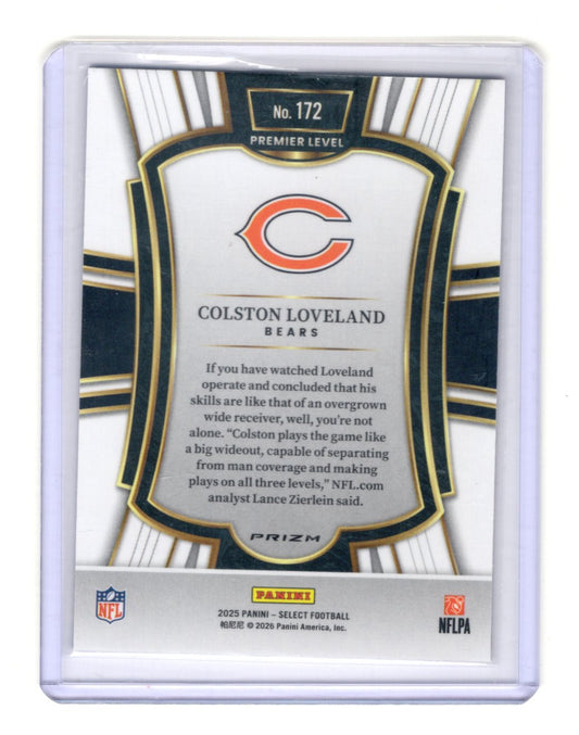 2025 Panini Select Colston Loveland Card Red and Blue Prizm Shock RC Chicago