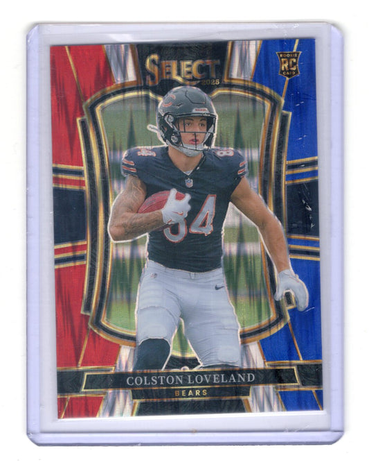 2025 Panini Select Colston Loveland Card Red and Blue Prizm Shock RC Chicago