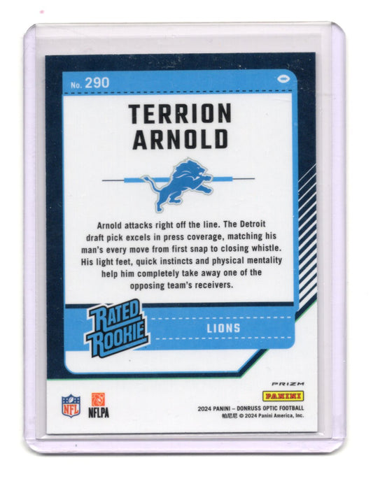2024 Donruss Optic Terrion Arnold Card Purple Shock Detroit Lions #290