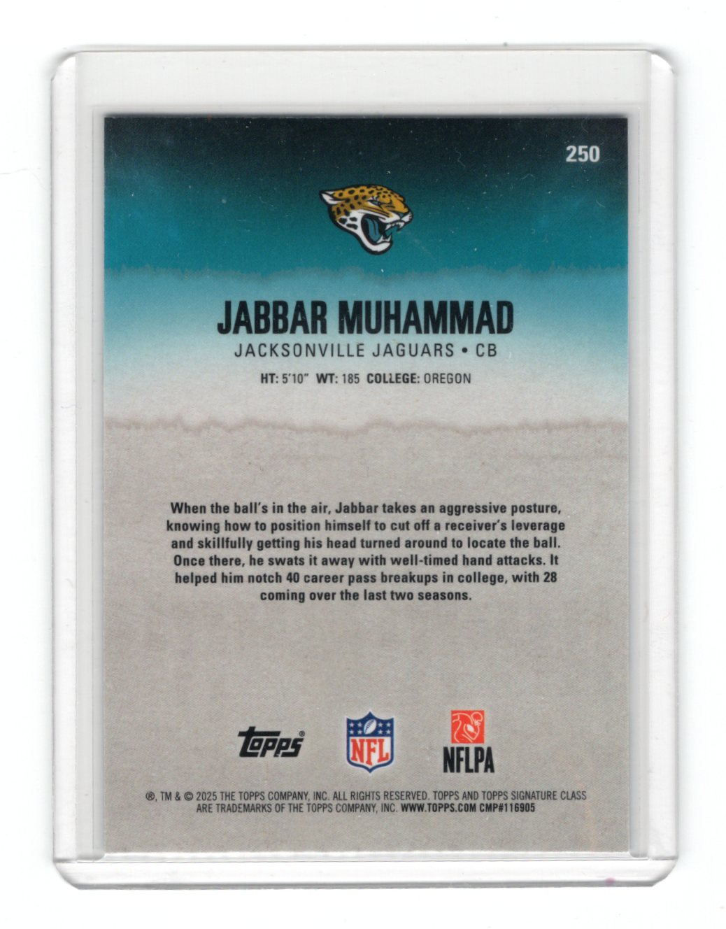 2025 Topps Signature Class Jabbar Muhammad Purple Refractor /100 #250 RC Jaguars