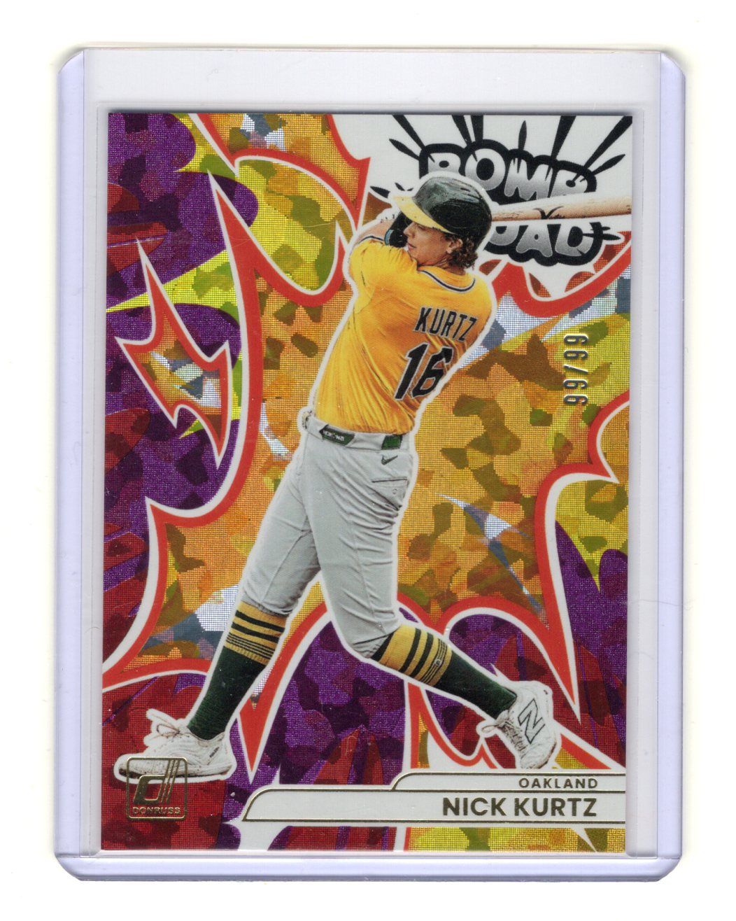 2026 Donruss Nick Kurtz Card Bomb Squad Purple Ice SN Athletics #/99