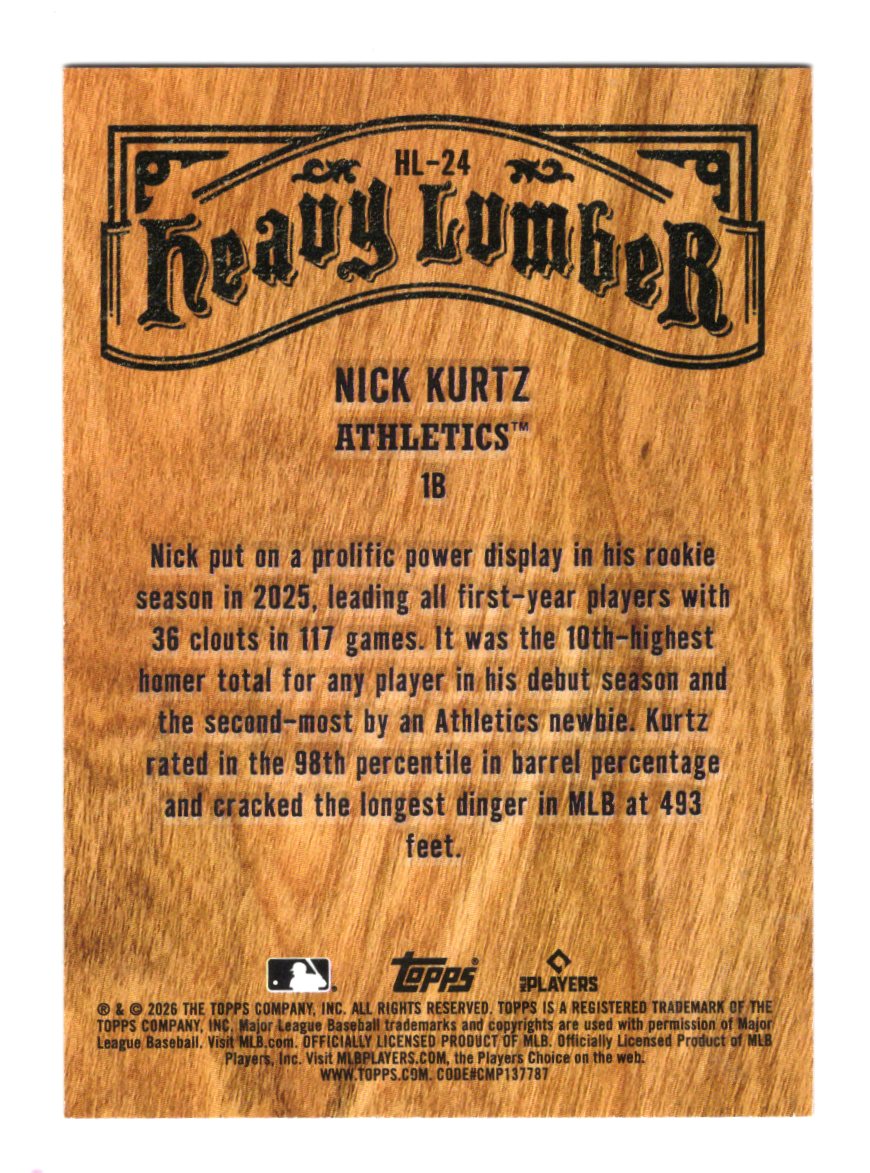2026 Topps Series 2 Nick Kurtz Heavy Lumber HL-24 Athletics SSP Case Hit