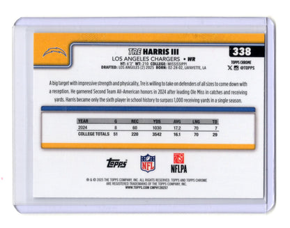 2025 Topps Chrome Tre Harris III Card Rookie Los Angeles Chargers #338