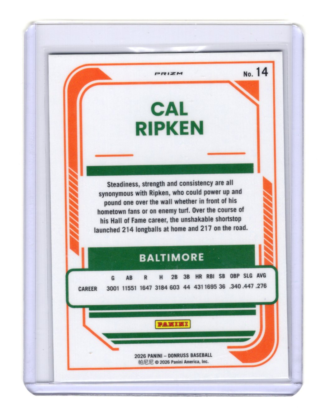2026 Donruss Cal Ripken Card Optic Circles Baltimore Orioles #14