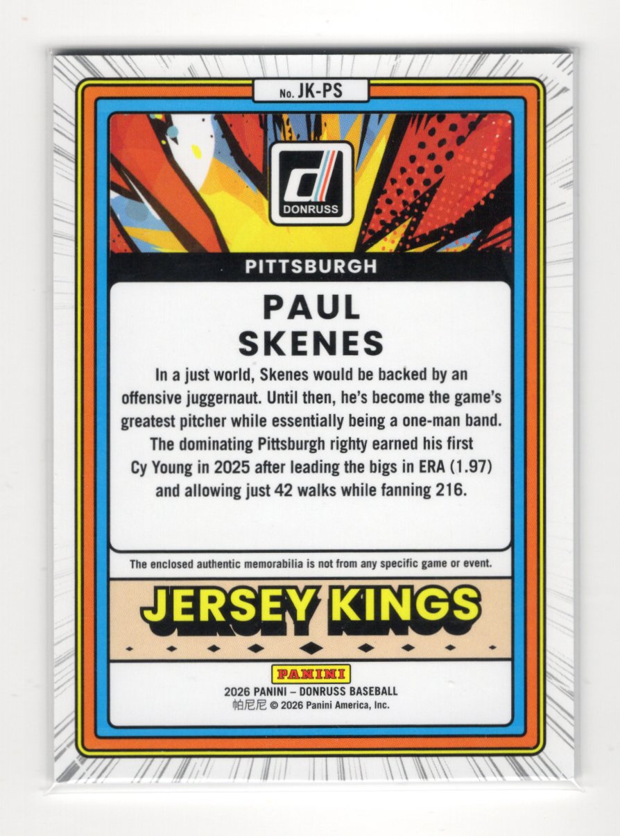 2026 Donruss Paul Skenes Card Jersey Kings Blue Ice Memorabilia Pirates