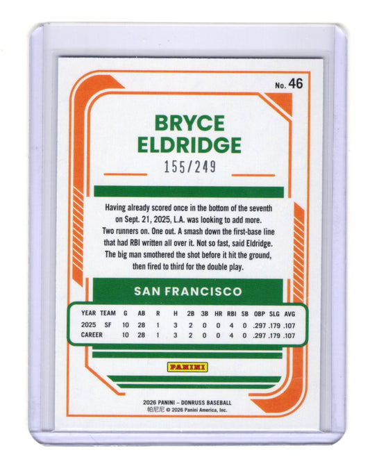 2026 Donruss Bryce Eldridge Card Laser Rookie San Francisco Giants #/249