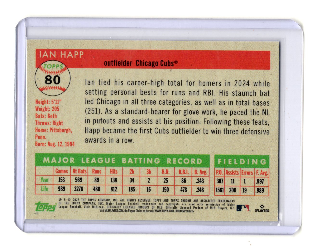 2025 Topps Chrome Platinum Ian Happ #80 Blue Prism Refractor Chicago Cubs