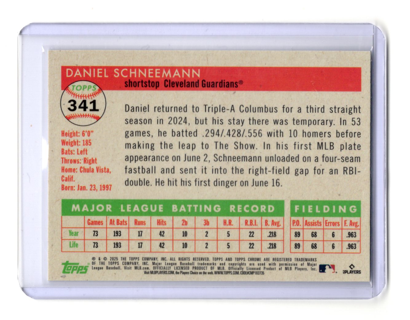 2025 Topps Chrome Platinum Daniel Schneemann RC Blue Prism Refractor #341