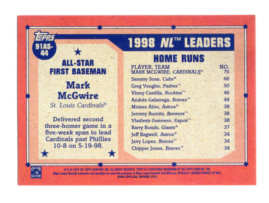 2026 Topps Series 2 Mark McGwire 1991 All-Star Insert #91AS-44 Cardinals