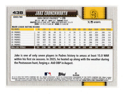 2026 Topps Jake Cronenworth Card Topps Foil Pattern San Diego Padres #438