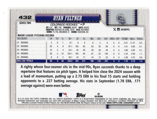 2026 Topps Series 2 Ryan Feltner #432 All Star Game Parallel Colorado Rockies
