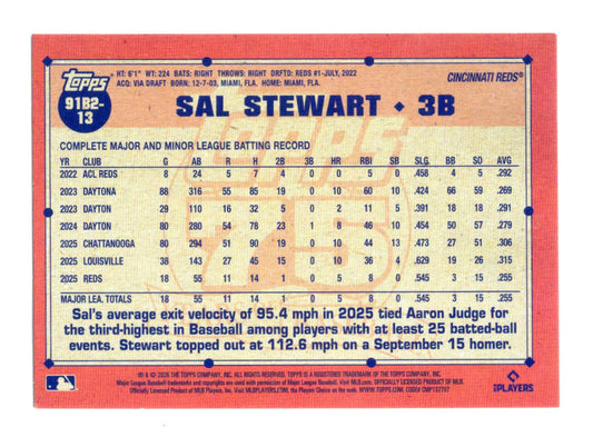 2026 Topps Sal Stewart Card 1991 Topps Baseball 35th Anniversary Series 2