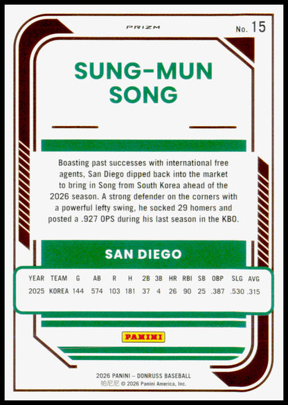 2026 Donruss Sung-Mun Song Card Optic Blue Velocity Rookie San Diego Padres #15