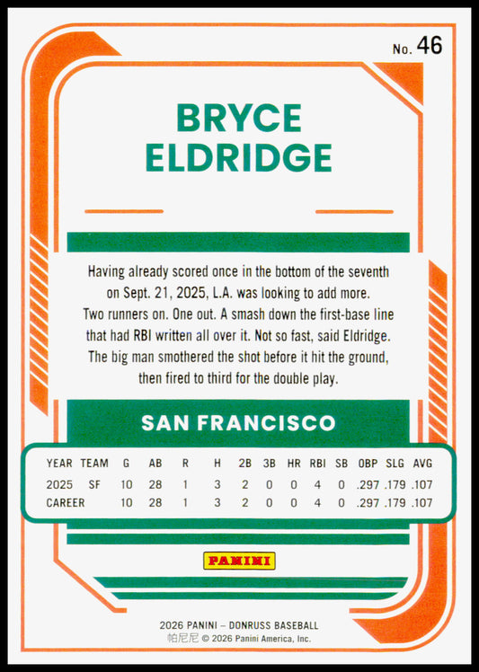 2026 Donruss Bryce Eldridge Card Liberty Rookie San Francisco Giants #46